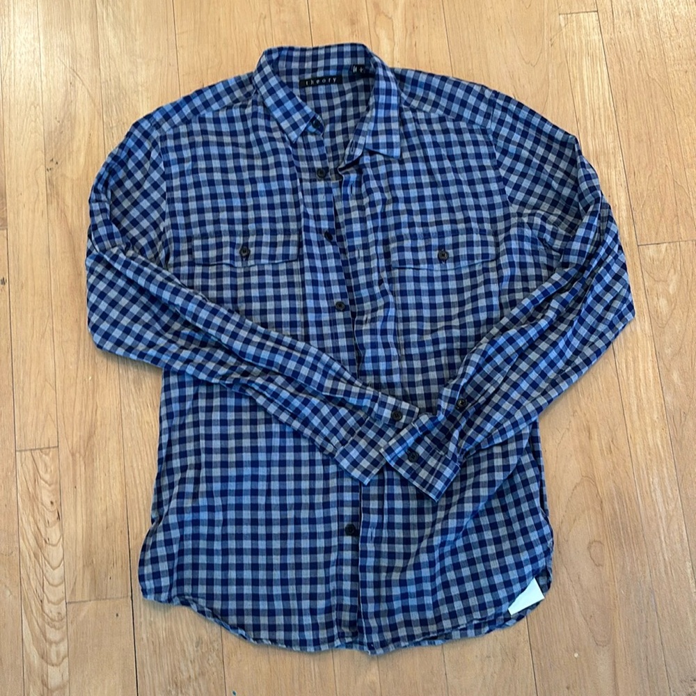 Theory Men’s Checkered Button Down Large